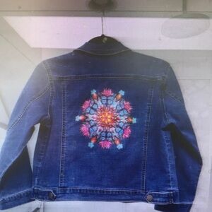 Embroidered Denim Jacket with Colorful Mandala